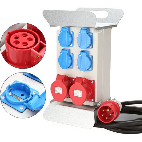 Wolketon Stromverteiler Baustromverteiler CEE Verteiler Wandverteiler Kraftstrom Steckdose IP44 für Baustelle 16A 2x400V 4x230V Schuko