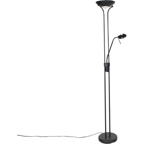 Moderne Stehlampe schwarz mit Leselampe inkl. LED dunkel bis warm - Diva