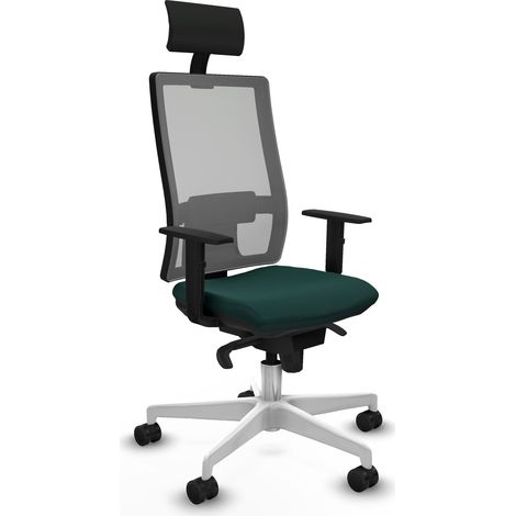 Horna sincro malla gris similpiel verde botella brazos 1D base blanca cabecero fijo ruedas 65mm nailon (1/5)