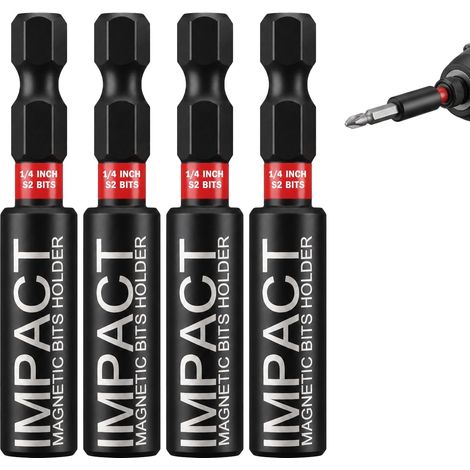 Impact Driver Bit Holder, Hex Shank, 60 mm, Hardened Steel Magnetic Bit Holder for Drill, Impact Drill, Extension Cord, Heavy Duty Durable 4 Pack (1/5)