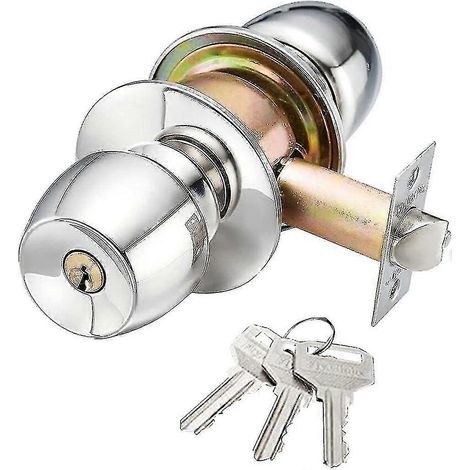 Serrure de porte avec clés, serrure ronde en acier inoxydable, serrure de porte extérieure, poignée de porte de salle de bain (1/5)