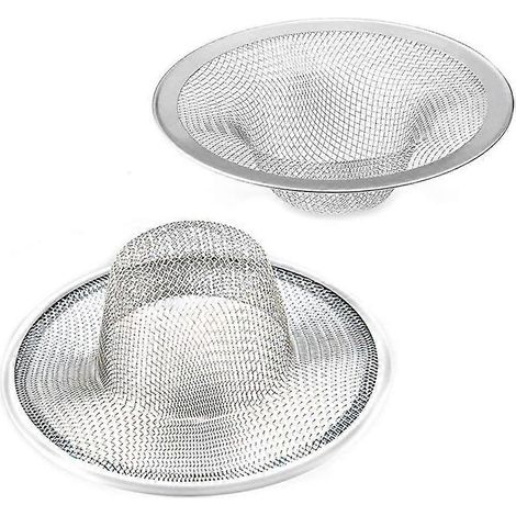 Lot de 2 filtres à déchets robustes en acier inoxydable, diamètre supérieur 9 cm / diamètre inférieur 4 cm, passoire métallique idéale pour évier de cuisine/salle de bain. (1/5)
