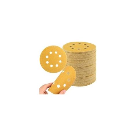 Confezione da 50 dischi abrasivi da 125 mm, 5 dischi abrasivi rotondi a 8 fori da 12,7 cm (sabbia gialla) (1/4)