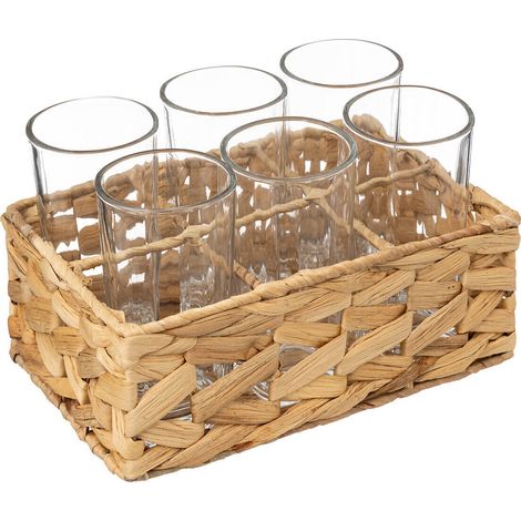 Verres à cocktails et boissons dans un panier tressé, ensemble de 6