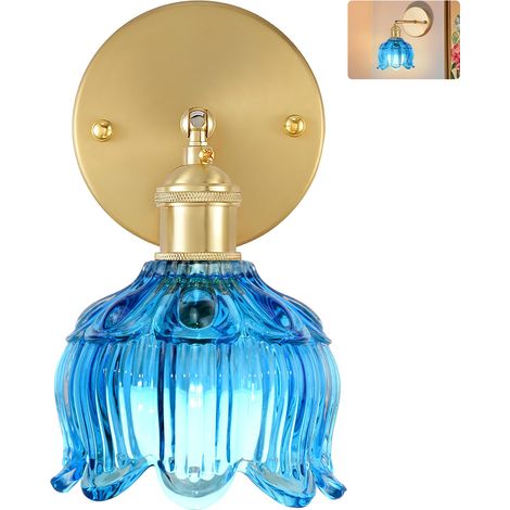 Applique murale avec ampoule, lampe de chevet vintage, applique murale pour miroir de salle de bain, applique murale fleur avec abat-jour en verre (1/5)