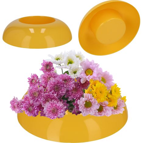 KADAX Ikebana aus Kunststoff, Blumentopf, Blumenschale, rund, 12 cm, Gelb