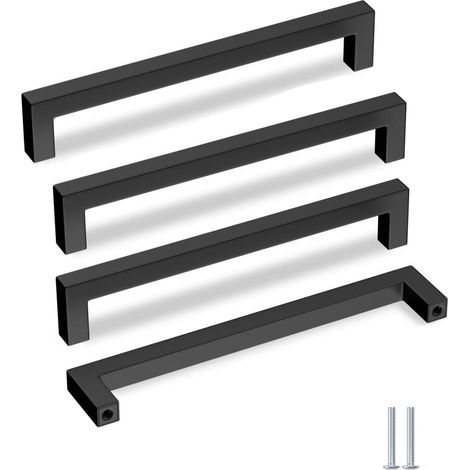 Juego de 4 tiradores para cajones de 19,2 cm, tiradores para muebles de cocina, de acero inoxidable negro, aptos para tocadores. (1/5)