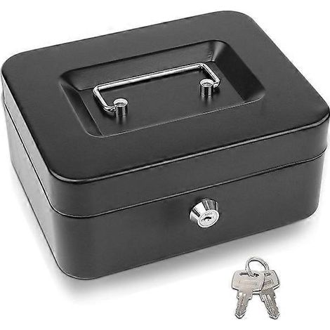 Caisse verrouillable (15/20 cm) avec 2 clés plateau à monnaie amovible, noire (1/5)