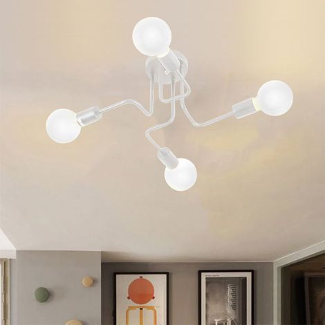Plafonnier Éclairage En Métal (Blanc) 4 E27 Lustre Moderne Pour Salon Chambre Restaurant Café (Sans Ampoule) (1/5)