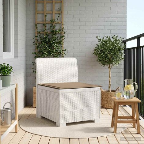 Canapé de jardin 1 place modulaire en polypropylène blanc aspect rotin et coussin taupe - PANGIVO (1/5)