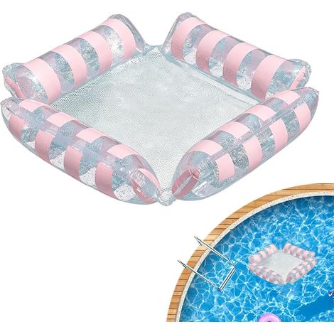 Filet gonflable rose en PVC pour piscine adulte, hamac flottant aquatique confortable idéal lac mer et détente extérieure (1/5)