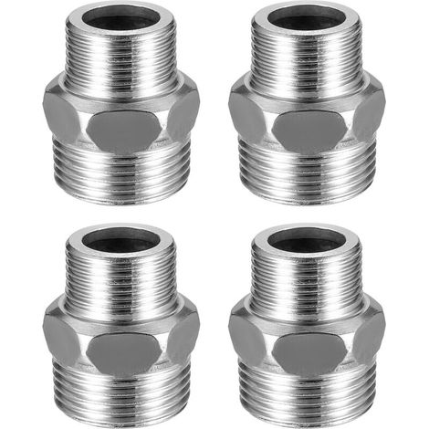4 Pcs Mamelon Laiton Réduit, Raccord Male 3/4’’ x 1", Réduction Double Mâle 26/34-20/27, Raccords en Hexagone, de pour Tuyau Eau Acier Inoxydable Type C - (1/5)