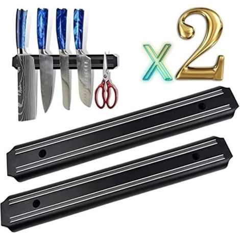 Porte-couteaux magnétique avec aimant extra puissant - 2 parties, 33 cm - Barre magnétique pour couteaux et ustensiles de cuisine (1/4)
