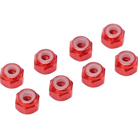 Écrou de blocage en alliage d'aluminium M2 avec doublure nylon pour modèles RC 1/24, 8 pièces - Rouge (1/5)
