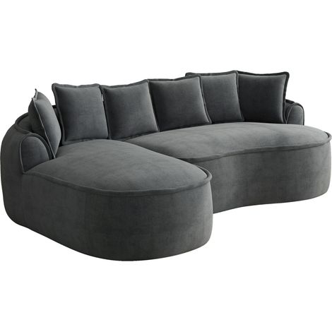 Sofá modular sin estructura de chenilla gris en L con chaise longue y cojines (1/5)