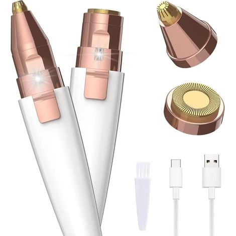 Épilateur Visage pour Femmes, Epilateur Sourcil Femme Rechargeable  2 en 1Epilateur sourcils Electrique Femme, Tondeuse à Sourcils, pour le visage et le corps avec Lumière (1/5)