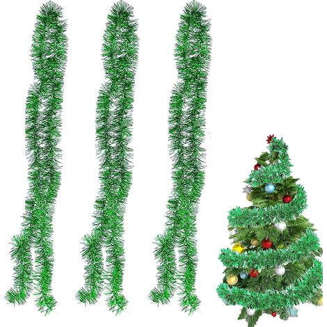 Vert，Lot de 3 guirlandes de Noël, 2 m de Long, Guirlande de Noël, Guirlande métallique Scintillante, décoration Suspendue pour Sapin de Noël, Couronne de Mariage, fête (1/5)