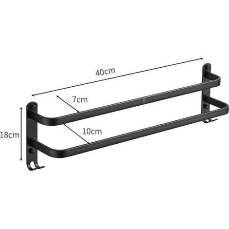 Porte-Serviettes - Aluminium Spatial - Sans Percage - Double Barre - 40 Cm (1/4)