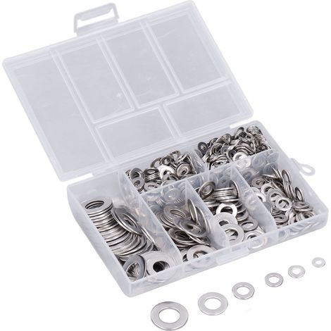 Kit d'accessoires assortis de 660 rondelles plates en acier inoxydable 304 (M3, M4, M5, M6, M8, M10). (1/5)