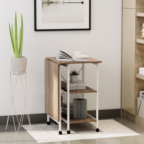 Mesa plegable, escritorio, mesa auxiliar, mesa de oficina, mesa móvil para ordenador con ruedas, MDF natural, 107 x 55 x 76 cm (1/5)