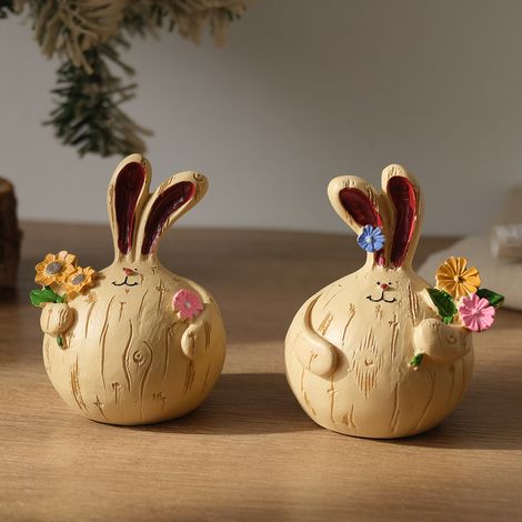 Statue de lapin en résine – Joli design chaud de tournesol et de marguerite, décoration rustique en forme de lapin, idéal pour égayer les espaces (1/5)