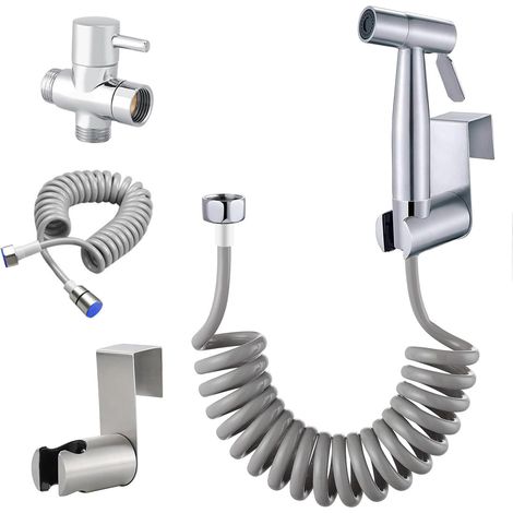 Toilet Shower Kit with 3-Way Valve, Stainless Steel Toilet Shower, Hand Bidet Sprayer for Animal Cleaning and Personal Hygiene with Telescopic Flexible Hose (1/5)