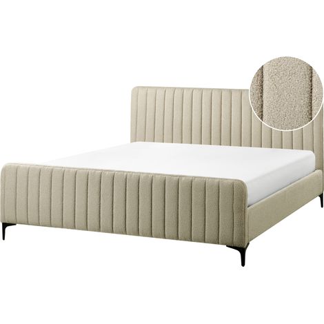 Cama con somier de bouclé con cabecero acolchado patas de metal beige 180 x 200 cm Lunan