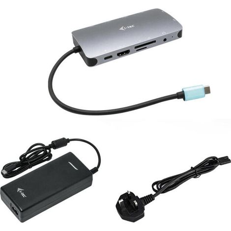 Base para portátil I-Tec Metal Nano Dock HDMI VGA LAN USB-C Cargador 112W Plata (1/4)