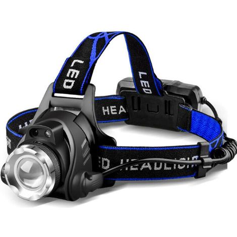 Potente linterna frontal LED recargable, faro ajustable con 3 modos, cable USB y 2 baterías 18650 para pesca, ciclismo, senderismo, correr, camping, luz blanca. (1/3)