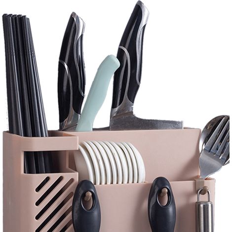 Porte-baguettes, boîte de rangement pour couverts, porte-couteaux, cage à baguettes multifonctionnelle pour la cuisine, égouttoir mural, rose (1/5)