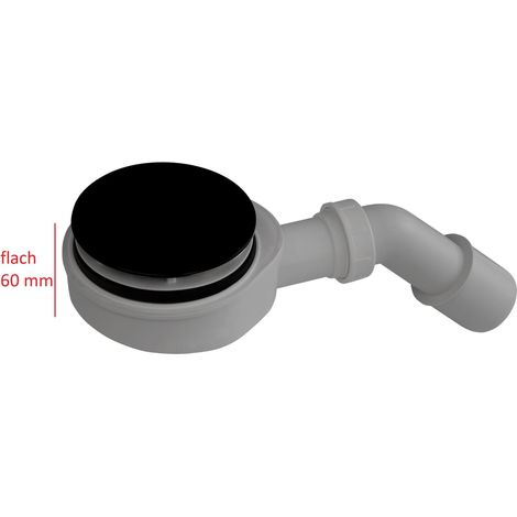 ECOLAM Ablaufgarnitur für Duschwanne schwarz matt Siphon 90 mm Ablauf flach 60 mm Duschsiphon Chrom (1/5)