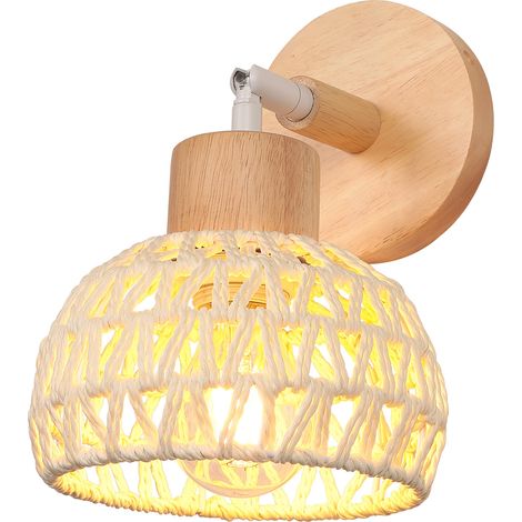 Rotin Tissé Applique Murale Rétro Bohème Lampe Murale Abat-jour en Corde en Papier Fait à La Main Luminaire Cage E27 pour Chambre Salon Blanc (1/5)