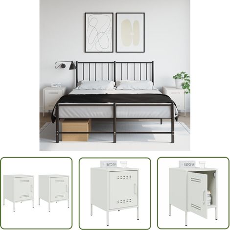 The Living Store Nachttische 2 Stk. Weiß 36x39x50,5 cm Stahl - Industrieller Nachttisch - Schreibtisch - Sideboard - Metall Tisch - Weißer Nachttisch (1/5)