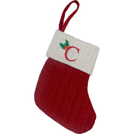 Chaussette De Noël - Initiale Personnalisée - Tricot Câblé Rouge Et Blanc - 20 X 16 Cm - Pour Cheminée Arbre À Noël Décoration Intérieure - 1 Pièce