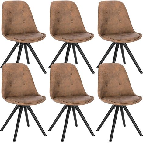 6 x Esszimmerstühle 6er Set Esszimmerstuh, Sitzfläche aus Stoffbezug, Design Stuhl, Küchenstuhl, Holzgestell, Antiklederoptik Dunkelbraun (1/5)