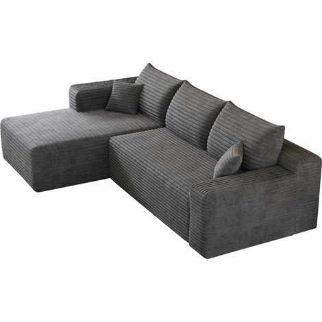 Canapé d'angle L confortable en velours côtelé gris foncé, 241 cm, design moderne minimaliste (1/5)