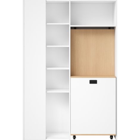 Bureau rabattable 2-en-1 avec étagères, prise secteur et port USB, étagères réglables, protection anti-basculement, blanc, pour bureau d’angle à gauche (1/5)