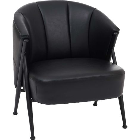 Fauteuil HWC-P30, fauteuil rembourré/cocktail/club Lounge Chair Vintage Retro Industrial Métal Simili cuir- noir