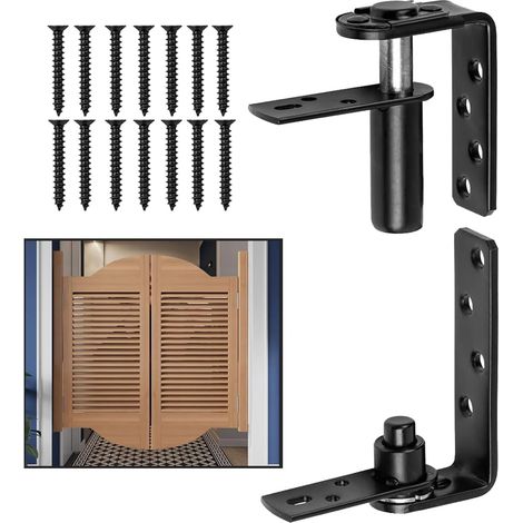 2 charnières de porte saloon en acier inoxydable 304 Kit de charnières doubles battantes à fermeture automatique pour portes de café/bar (rotation 180°, noir) (1/5)
