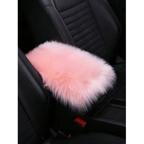 Housse de repose-bras en velours pelucheux, coussin de console centrale doux, universel pour voiture, SUV, camion, antidérapant, chaud pour l'hiver, coussin d'intérieur, couleur rose (1/5)