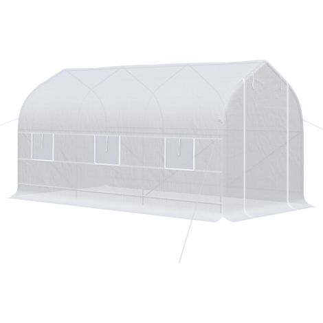 Serre tunnel de jardin 8m², serre de jardin tunnel avec 2 portes et 6 fenêtres, bâche PE 140g/m² 400x200x200cm blanc