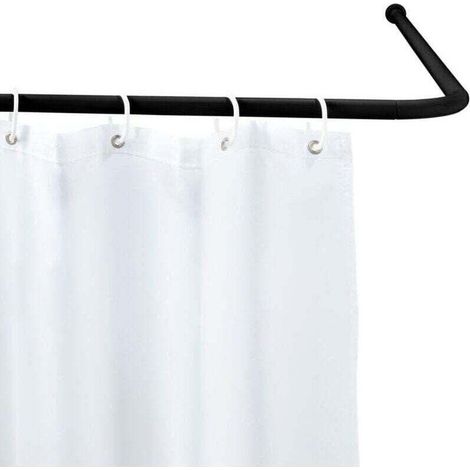 Barre d'angle universelle, Tringle pour rideau de douche en L ou U, Pour douche et baignoire, Aluminium inoxydable, Jusqu'à 90 x 80 x 90 cm, Noir (1/4)