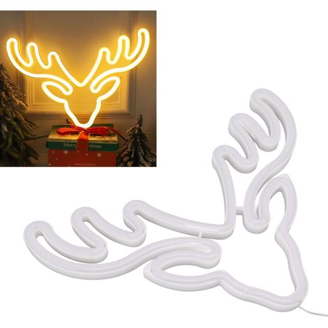 Neon-Leuchtschilder mit Elchmotiv, betrieben über USB oder Batterien, festliche LED-Wanddekorationen mit warmem Nachtlicht (1/5)