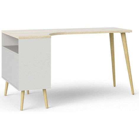 Dmora - Scrivania Katherine, Scrittoio multiuso, Tavolo per ufficio porta PC, Piano di lavoro, 145x81 h76 cm, Bianco e Quercia (1/5)