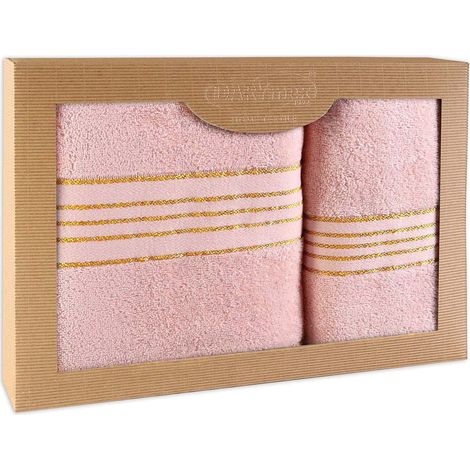 Toalla de algodón, juego de 2 toallas en una caja, 50x90, 70x140, rosa empolvado (1/5)