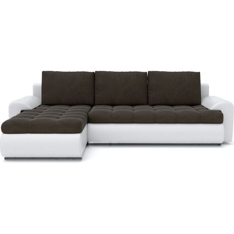 Tokyo Left Hand Facing Velvet Fabric Corner Sofa Bed - Brown & White