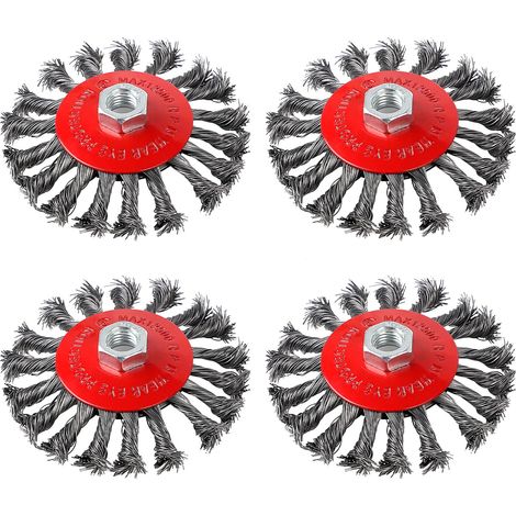 4X Brosse Metallique pour Meuleuse Ø115 mm Brosse MéTallique Meuleuse D'angle M14 Brosse Metallique pour Perceuse Disque Brosse Conique pour Meuleuse Brosse Disqueuse pour Dérouillage Polissage (1/5)