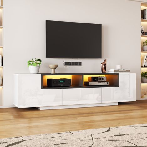 meuble tv rangement LED app salon 180 cm blanc laqué HAVRYA (1/5)