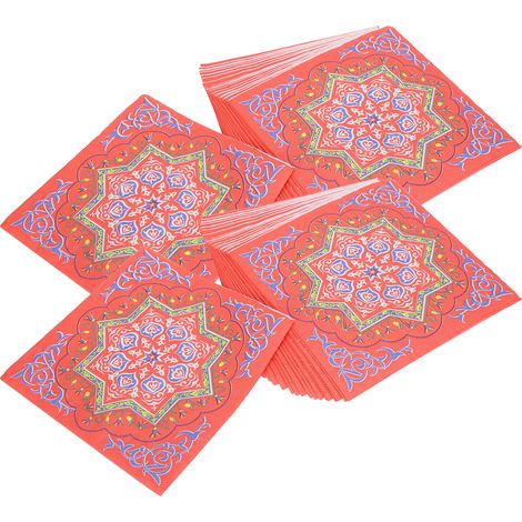 40 Serviettes de Table Ramadan Motifs Festifs - 4 Couches Super Absorbantes pour Célébrations et Repas - Design Rouge et Coloré (1/5)