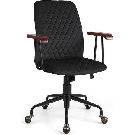 GOPLUS Chaise de Bureau Rotative à 360° Rétro avec Accoudoirs, Fauteuil Vintage Réglable en Hauteur, Contrôleur de Tension, Noir
